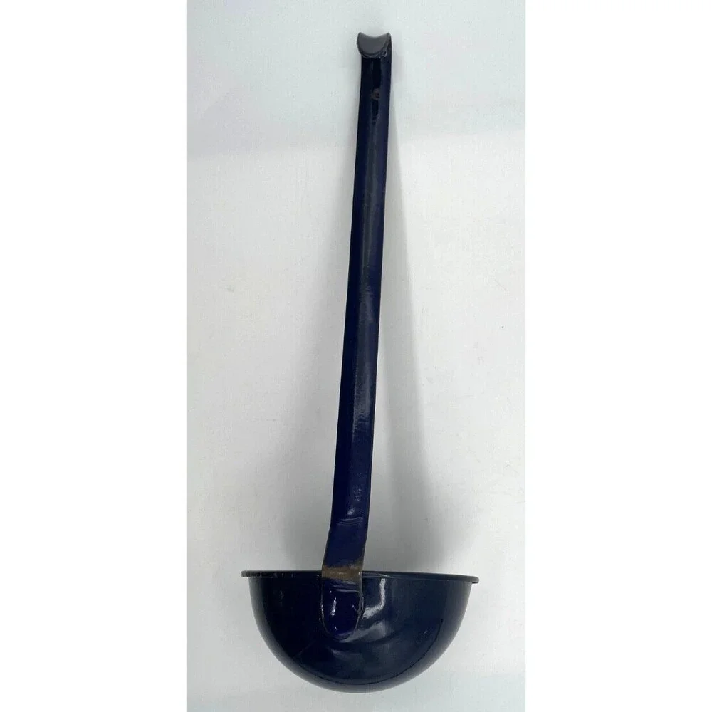 Vintage Enamel Ladle Large Blue Dipper Scoop 11 1/2